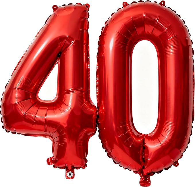 Red Number 40 Balloons 40 Inch Giant Number Red 40 Foil Mylar Balloons by COLORFULELVES