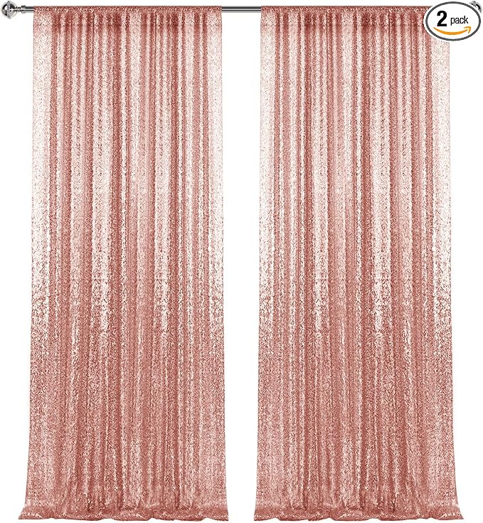2×8FT-2PCS Rose Gold Sequin Backdrop Curtains Panels, Photography Backdrop by Pufogu
