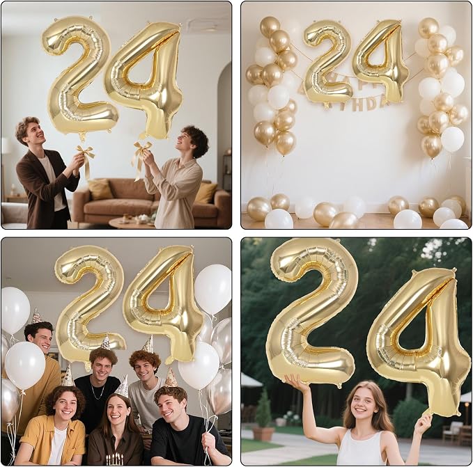 Champagne Gold Large Number 24 Balloon, 40 Inch Light Gold Foil Helium Number - Image 7