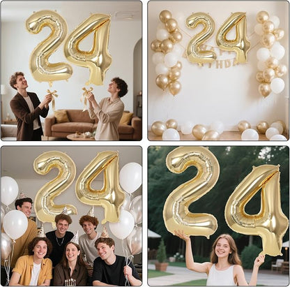 Champagne Gold Large Number 24 Balloon, 40 Inch Light Gold Foil Helium Number - Image 7