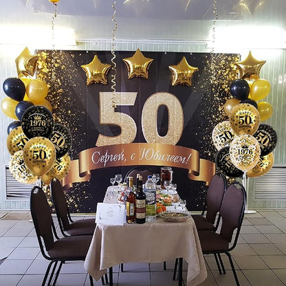 TONIFUL 4 Set 70th Birthday Decor Printed 1956 Black Gold Balloon Stand | - Image 5