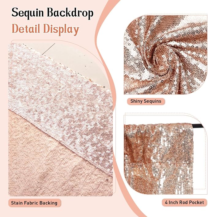 SquarePie 20x10ft Rose Gold Sequin Backdrop, High Density Non-Transparent - Image 3