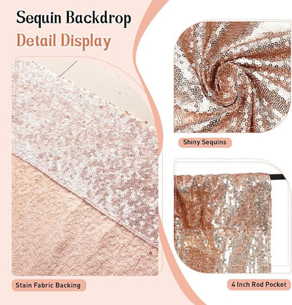 SquarePie 4x8ft Rose Gold Sequin Backdrop, High Density Non-Transparent Glitter - Image 3