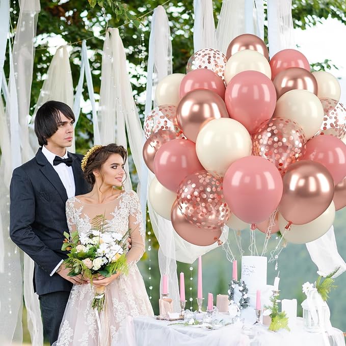 Paready Dusty Pink Balloons, 12 Inch Metallic Confetti Rose Gold Balloons Helium - Image 6