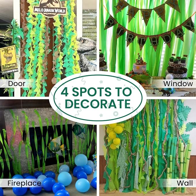 PartyWoo Lime Green Gold Crepe Paper Streamers 6 Rolls 492 FT | Birthday - Image 5