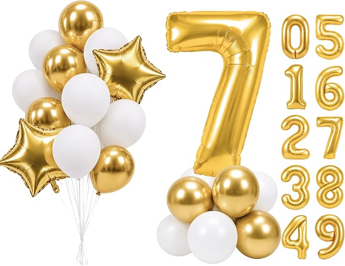 PartyWoo Number Balloons 40 Inch Gold Number 7 Kit 25pcs by PartyWoo