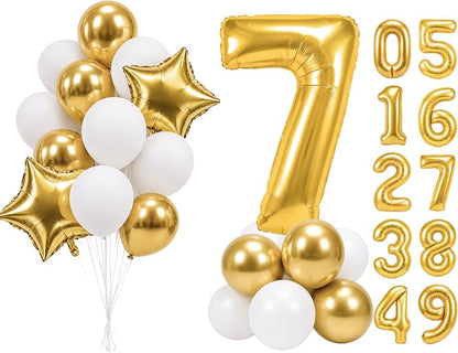 PartyWoo Number Balloons 40 Inch Gold Number 7 Kit 25pcs by PartyWoo