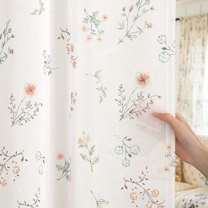 Sheer Floral Curtains for Living Room Bedroom, Vintage Farmhouse Rustic by Unknown