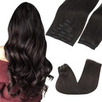 GOO GOO Clip in Hair Extensions Real Human Hair, Remy Human Hair Extensions Clip ins for Women, Natural Human Hair, 16inch 150g 9Pcs, 2 Dark Brown