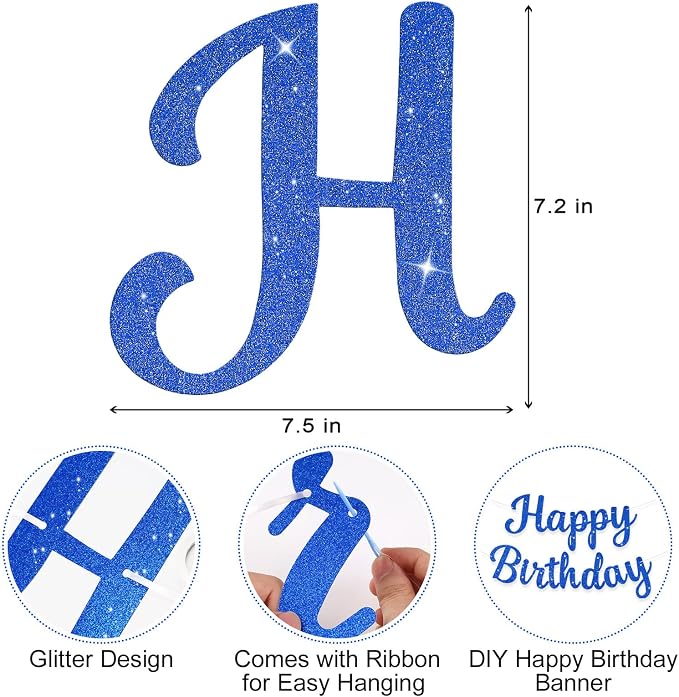 Glitter Happy Birthday Banner Sign Birthday Garland Wall Door Banners Flag - Image 7