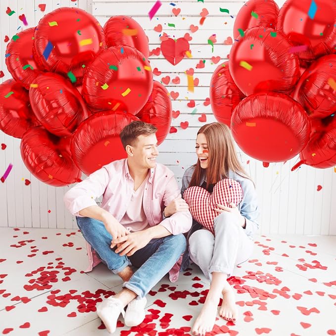 20PCS Red Round Shaped Balloons, 18 Inch Round Foil Balloon, Round Aluminum - Image 4