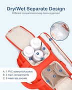 TOPDesign Travel Toiletry Bag for Women, Puffer Large Toiletry Bag, Lightweight Cosmetic Makeup Organizer with Handle for Traveling, Accessories, Essentials, Toiletries (Red Orange)