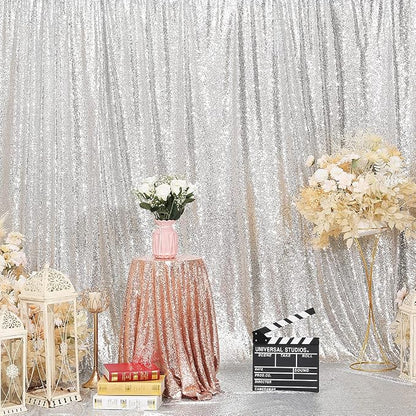 Poise3EHome Silver Sequin Backdrop Curtain, 10Ft x 10Ft Silver Glitter Backdrop - Image 9
