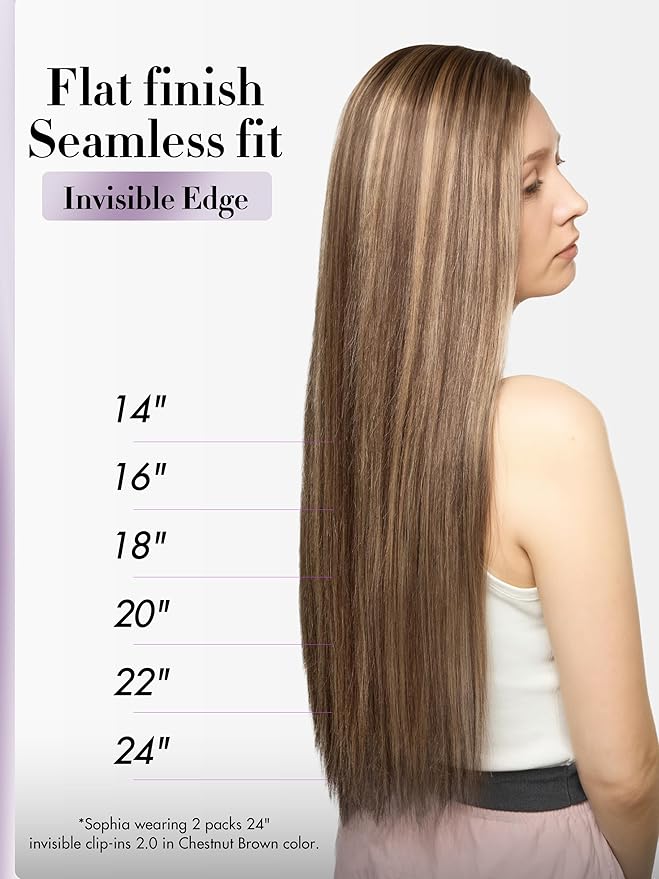 LUVME Invisible Clip in Hair Extensions Real Human Hair, 20 inch 110g 6Pcs, Natural Chestnut Brown Highlights Human Hair Extensions Clip ins for Women, Natural Seamless Straight Human Hair