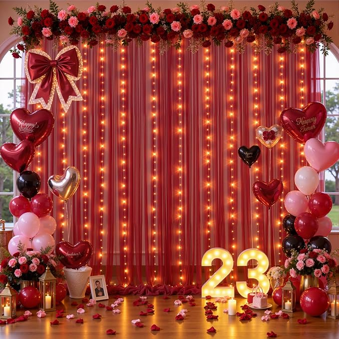 20x10ft Burgundy Tulle Backdrop Curtain - Image 2