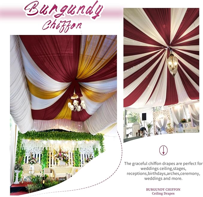 6 Panels Burgundy Ceiling Drapes - Image 6