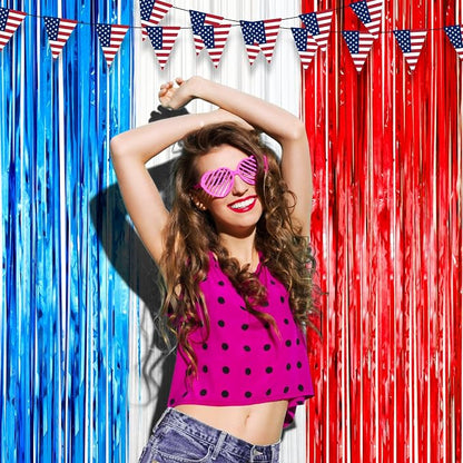 Voircoloria Red White Blue Foil Fringe Backdrop Curtains, 3 Pack | Tinsel - Image 6