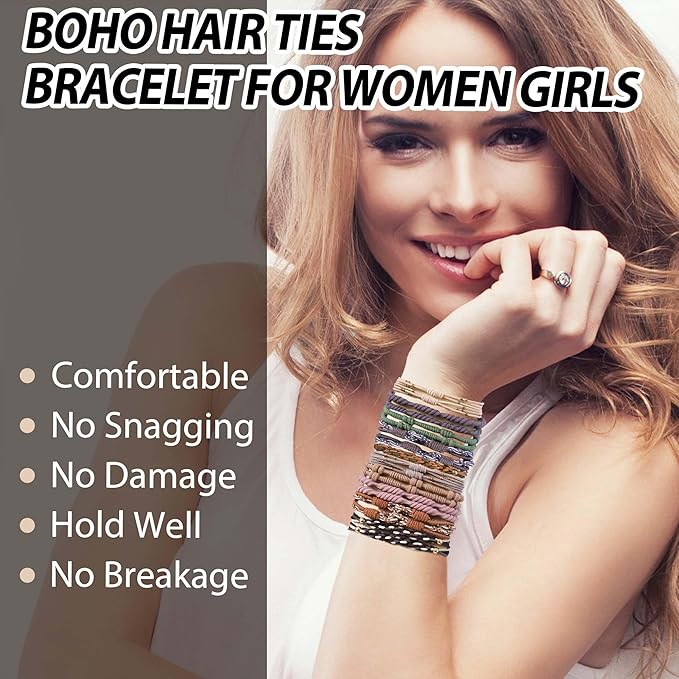20PCS Boho Hair Ties Bracelet for Women and Girls, Elastic No-Damage Cute Bands for Thick or Thin Hair and Ponytails, All-Day Hold Hair Accessories (Set 7)