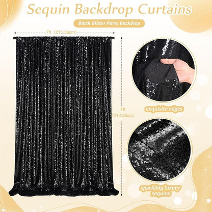 Black Sequin Backdrop Curtain 7ft x 7ft Glitter Photo Booth Backdrop | Glitter - Image 5