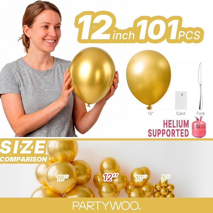 PartyWoo Gold Balloons 101pcs Gold Latex Helium Balloons 12 Inch | Birthday - Image 6