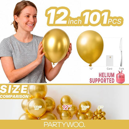 PartyWoo Gold Balloons 101pcs Gold Latex Helium Balloons 12 Inch | Birthday - Image 6
