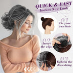 BARSDAR Drawstring Comb Clip Ponytail Extension - 10 Inch Short Wavy Clip in Ponytails Hairpieces for Women - Synthetic Gray Ponytail Extensions Fake Pony Tails - Dark Brown Mix Gray