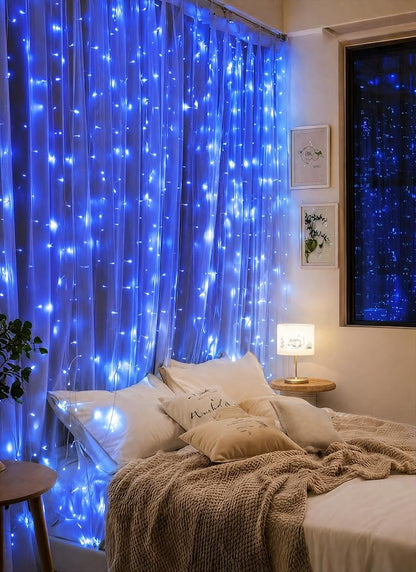 Brightown 300 LED Blue Fairy Curtain Lights, 9.8ft x 9.8ft String Lights | USB - Image 4