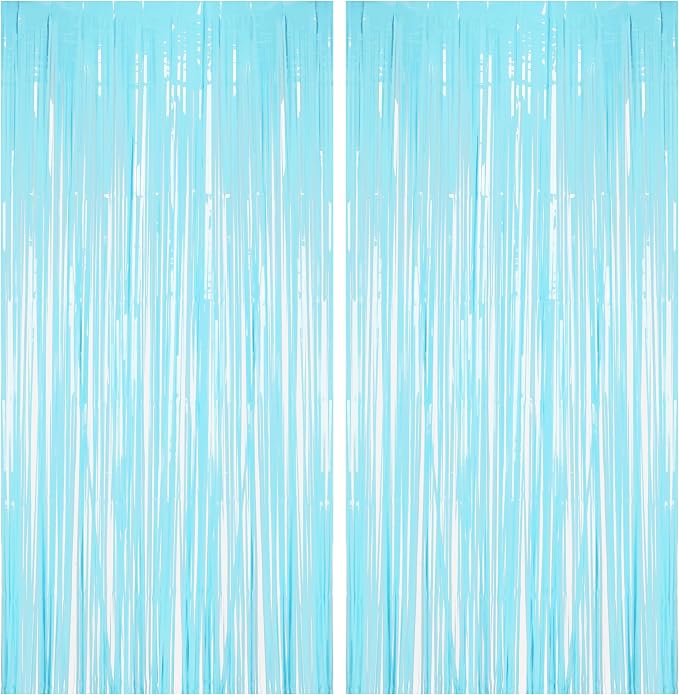 BRAVESHINE Pastel Blue Fringe Curtains Party Streamers Backdrop | 2 Pack | by BRAVESHINE