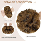 Messy Bun Hair Piece Wavy Curly Scrunchies Fluffy Donut Thick Updo Elegant Chignon Hairpieces for Women Girls, Ginger Brown 1.4oz