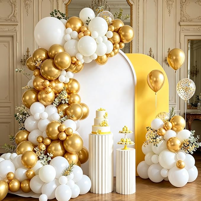 154 PCS White and Gold Balloon Arch Kit, Different Sizes by Unknown
