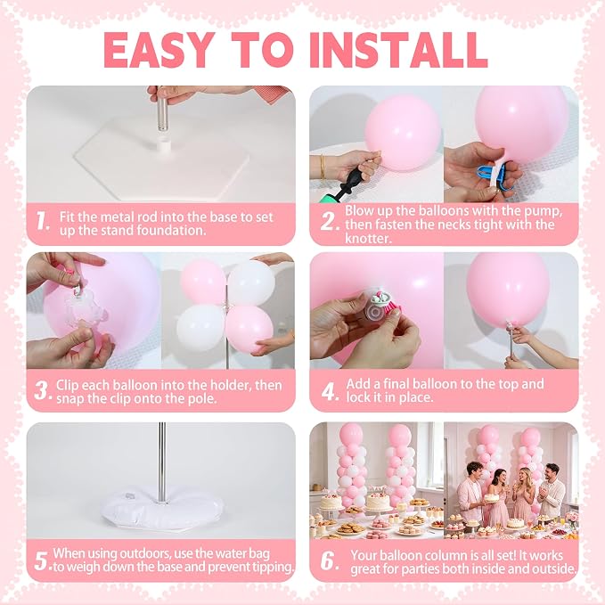 2 Sets Macaron Pink White Balloon Column Stand Kit, Adjustable Telescopic Column - Image 5