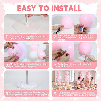 2 Sets Macaron Pink White Balloon Column Stand Kit, Adjustable Telescopic Column - Image 5