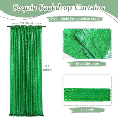 Green Sequin Backdrop Curtains-4 Panels 2FTx8FT Green Backdrop - Image 3