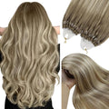YoungSee Micro Bead Hair Extensions Real Human Hair Ombre Micro Loop Hair Extensions Real Human Hair Balayage Brown Micro-Ring Hair Extension Light Brown Balayage Blonde 16In 50s 50g
