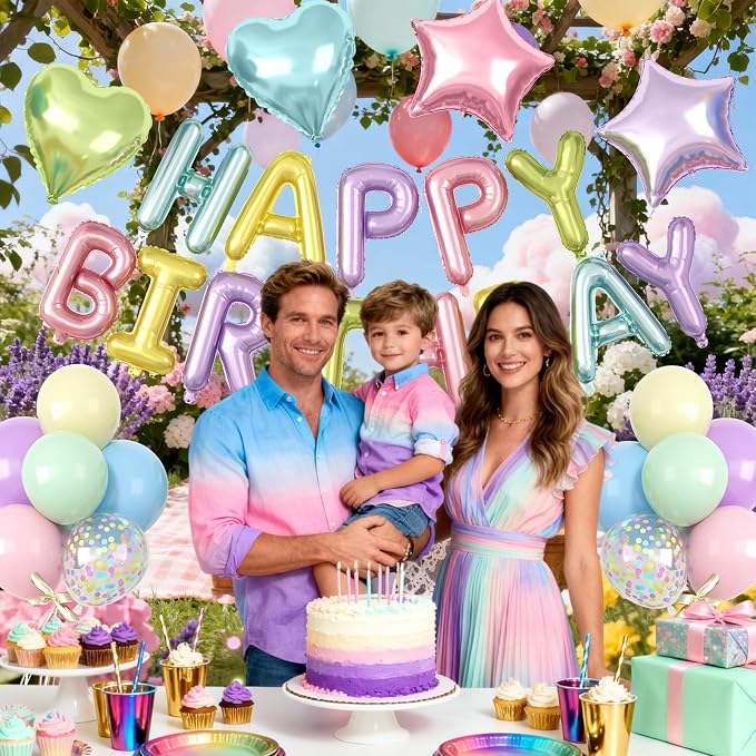 29PC Pastel Happy Birthday Balloon Banner, 16Inch 3D Aluminum Letter Banner Sign - Image 7