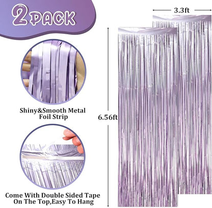 Voircoloria Light Purple Foil Fringe Backdrop Curtains, 2 Pack | Tinsel - Image 2