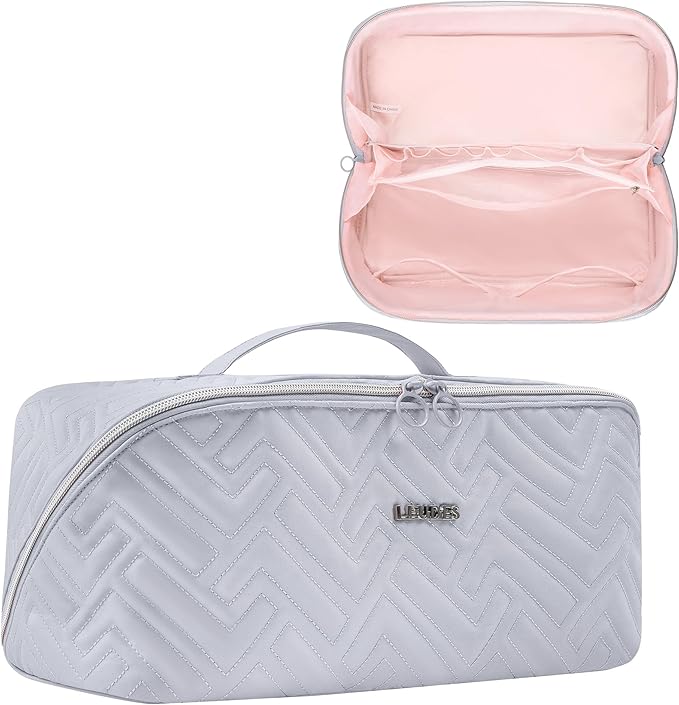 Leudes Hair Tools Travel Bag For Dy son Airwrap Hair Dryer Shark Flex Style Carrying Case Travel Makeup Bag Portable Pouch Open Flat Packing Organizers with Divider and Handle (Light Grey)