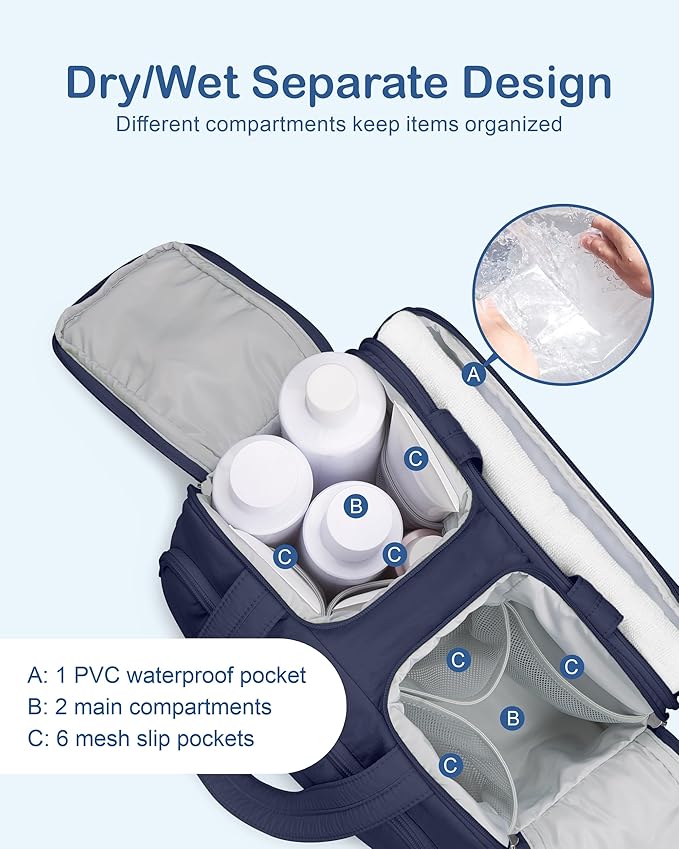 TOPDesign Travel Toiletry Bag for Women, Puffer Large Toiletry Bag, Lightweight Cosmetic Makeup Organizer with Handle for Traveling, Accessories, Essentials, Toiletries (Navy Blue)