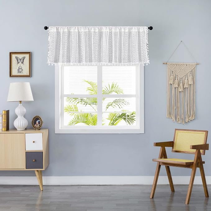 Sutuo Home Boho Sheer Curtain Valance Crochet Lace - Image 2