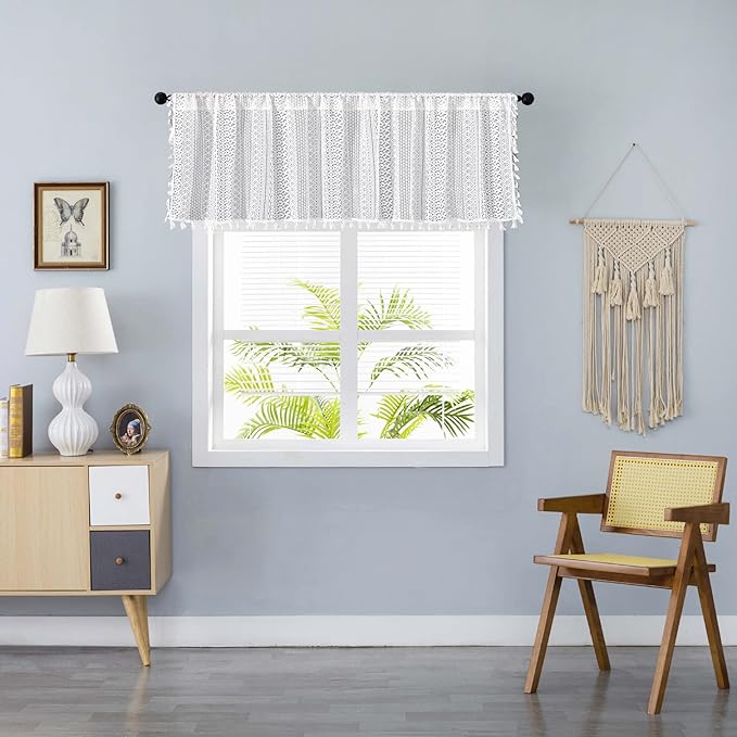 Sutuo Home Boho Sheer Curtain Valance Crochet Lace by SutuoHome