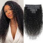 18 Inches Seamless Kinky Curly Clip in Hair Extensions Real Human Hair #1B Natural Color Brazilian Virgin 3c 4a Curly Clip ins Human Hair Extensions