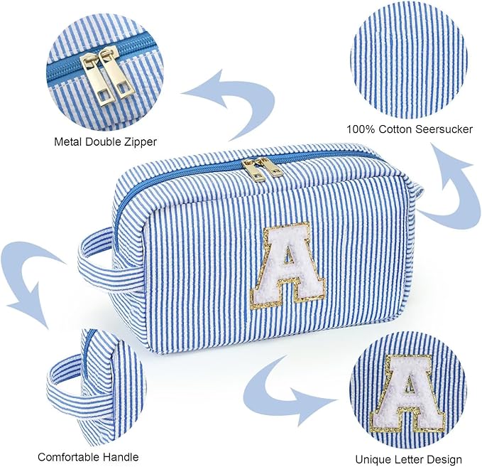YOOLIFE Graduation Gifts for Her - Graduation Bag, 2024 College Graduation Gifts for Women Her, Personalized Graduation Gifts, Makeup Gift Set, Blue Monogrammed Cute Initial Makeup Bag for Women G