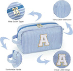 YOOLIFE Teen Girls Makeup Bag - Monogram Makeup Bags Cosmetic Toiletry Pouch Make Up Case for Women Her Best Friend Friendship Sister Teacher, Personalized Birthday Gifts for Women, Blue W
