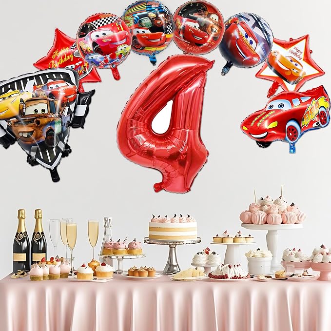 9 Pcs Car Theme Happy Birthday Decorations, Cute Cartoons Party Decorations - Image 4