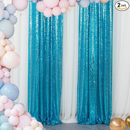 ShinyBeauty Sequin Curtains 2 Panels Turquoise 2FTx8FT Sequin Photo Backdrop by ShinyBeauty