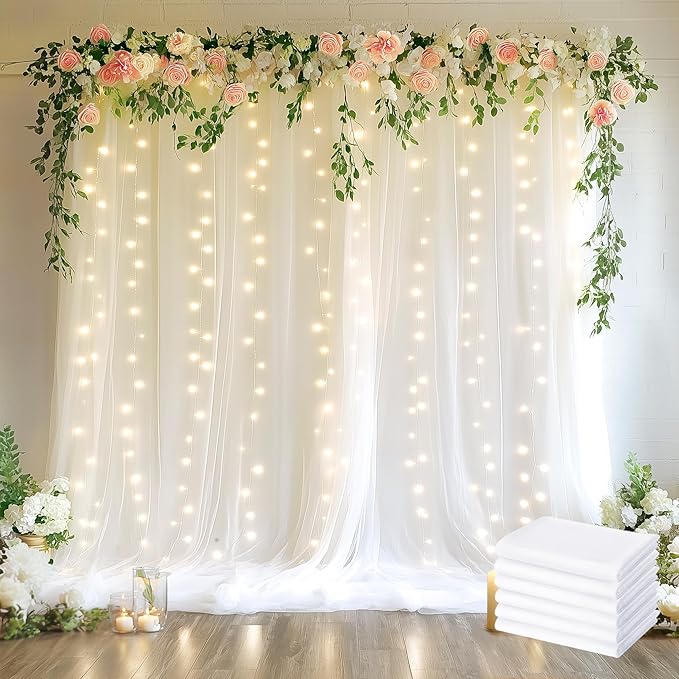 Tulle Backdrop Curtains with Lights Sheer White Curtain Backdrop 30x8ft | Tulle by Fomcet