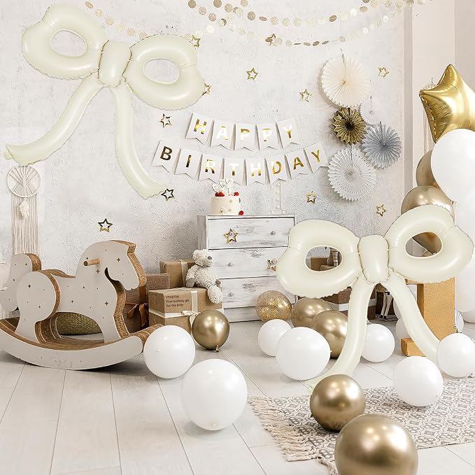 4 Pcs Bow Birthday Decorations Cream Bow Balloons - Image 4