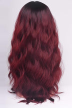 24 Inch Burgundy Wavy Wig with Bangs, Heat Resistant Synthetic Hair for Women, Adjustable Cap with Snap Clips for Daily Use, Wedding, Cosplay