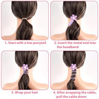 4PCS Spiral Hair Ties with Cloth Flower, 4 Colors Floral Phone Cord Ponytail Holders for Women, Elegant Rubber Hair Coils, Stylish Hair Accessories for Party, Daily Use
