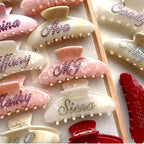 Personalized Colorful Name Hair Claw Clips for Women,Custom Hair Clips with Diamond,Cute Hair Accessories 4",Handmade Rhinestones Hair Clamp Gifts for Mom,Bride,Wife,Bridesmaid,Couples（Shell Pink）
